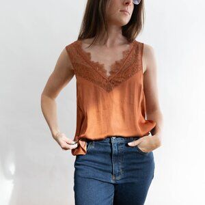 Rust Silk and Lace Cami H&M